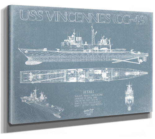 Bella Frye USS Vincennes (CG-49) Blueprint Wall Art - Original Cruiser Print