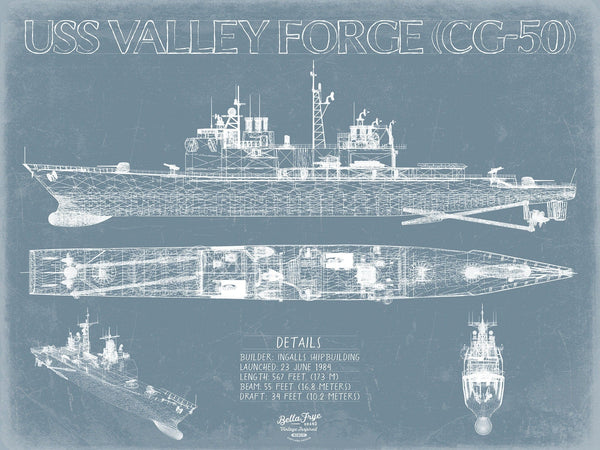 Bella Frye USS Valley Forge (CG-50) Blueprint Wall Art - Original Cruiser Print