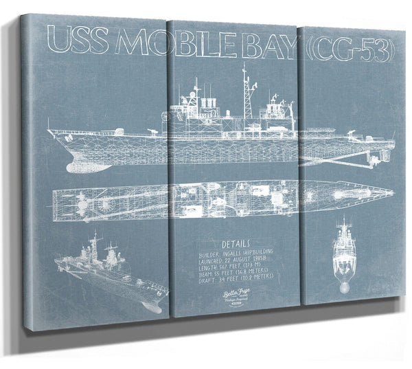 Bella Frye USS Mobile Bay (CG-53) Blueprint Wall Art - Original Cruiser Print