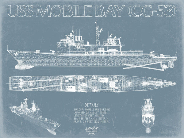 Bella Frye USS Mobile Bay (CG-53) Blueprint Wall Art - Original Cruiser Print