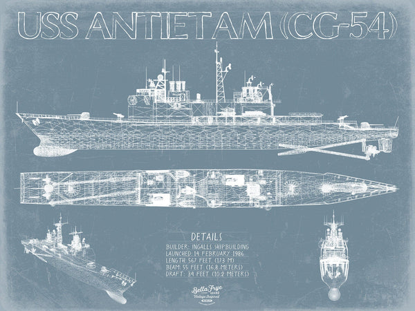 Bella Frye USS Antietam (CG-54) Blueprint Wall Art - Original Cruiser Print