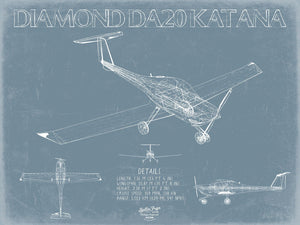 Bella Frye Diamond DA20 Katana Aircraft Blueprint Wall Art - Original Airplane Print