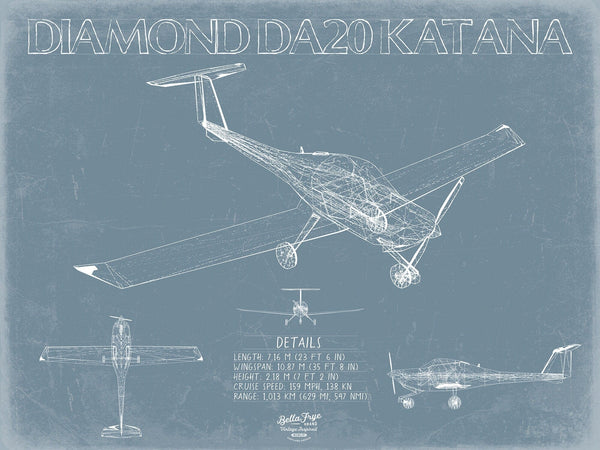 Bella Frye Diamond DA20 Katana Aircraft Blueprint Wall Art - Original Airplane Print