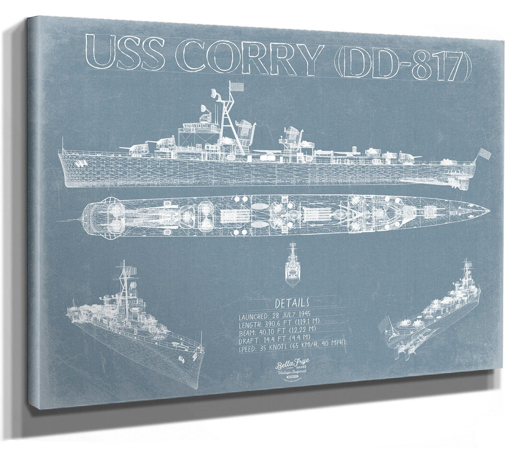 Bella Frye USS Corry (DD-817) Blueprint Wall Art - Original Destroyer Print