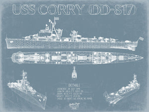 Bella Frye USS Corry (DD-817) Blueprint Wall Art - Original Destroyer Print