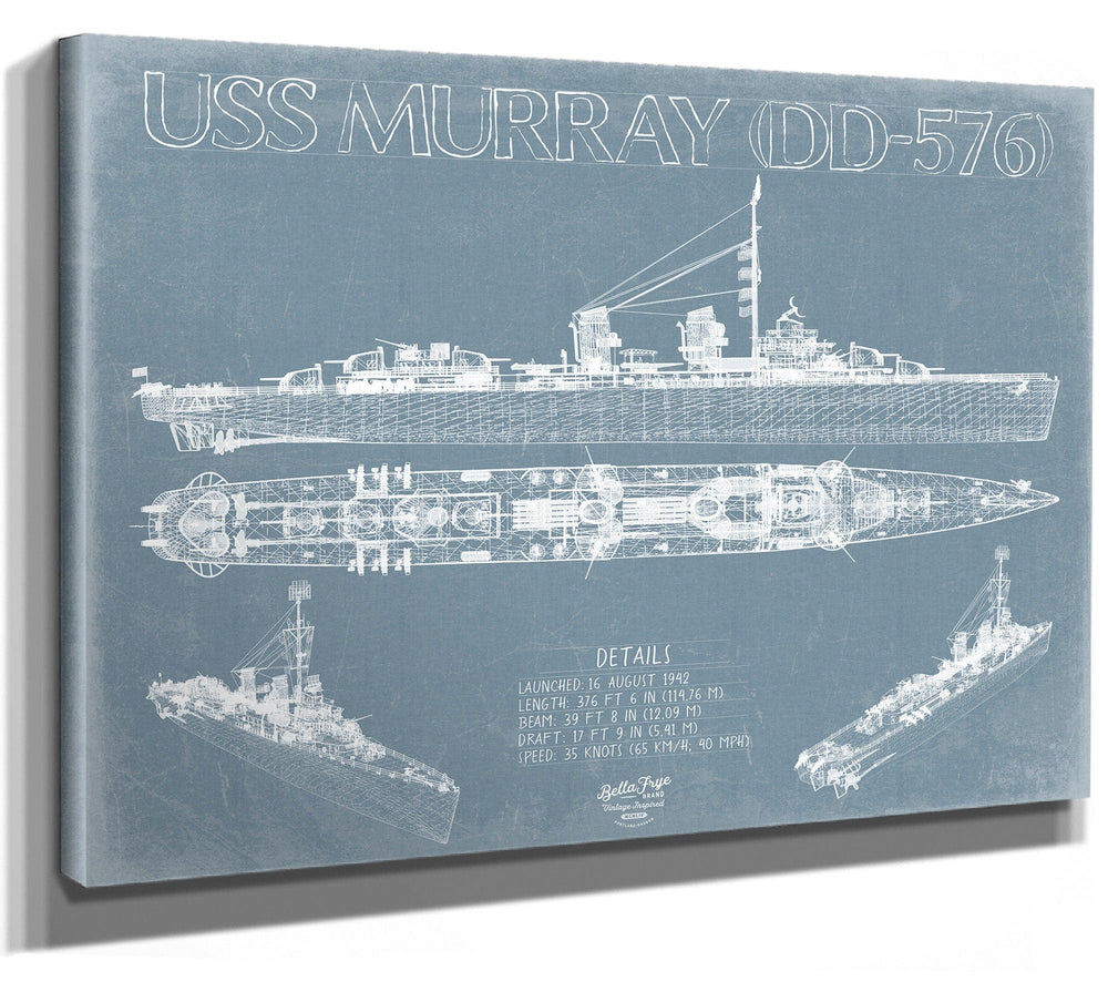 Bella Frye USS Murray (DD-576) Blueprint Wall Art - Original Destroyer Print