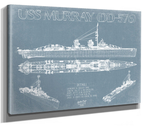 Bella Frye USS Murray (DD-576) Blueprint Wall Art - Original Destroyer Print