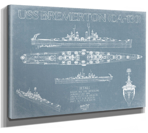 Bella Frye USS Bremerton (CA-130) Blueprint Wall Art - Original Cruiser Print