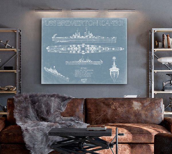 Bella Frye USS Bremerton (CA-130) Blueprint Wall Art - Original Cruiser Print