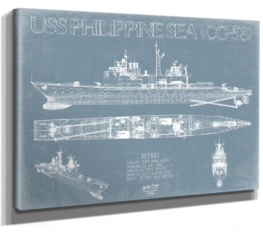 Bella Frye USS Philippine Sea (CG-58) Blueprint Wall Art - Original Cruiser Print