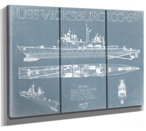 Bella Frye USS Vicksburg (CG-69) Blueprint Wall Art - Original Cruiser Print