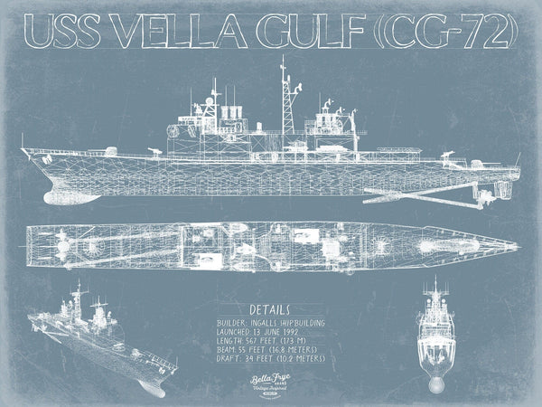 Bella Frye USS Vella Gulf (CG-72) Blueprint Wall Art - Original Cruiser Print