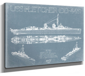 Bella Frye USS Fletcher (DD-445) Blueprint Wall Art - Original Destroyer Print