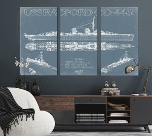 Bella Frye USS Radford (DD-446) Blueprint Wall Art - Original Destroyer Print