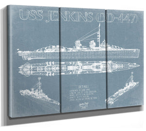 Bella Frye USS Jenkins (DD-447) Blueprint Wall Art - Original Destroyer Print