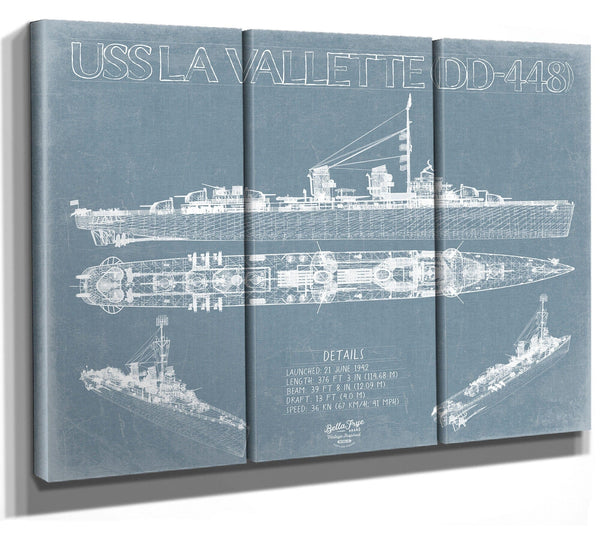 Bella Frye USS La Vallette (DD-448) Blueprint Wall Art - Original Destroyer Print