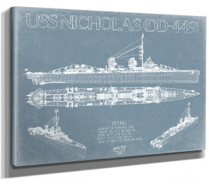 Bella Frye USS Nicholas (DD-449) Blueprint Wall Art - Original Destroyer Print