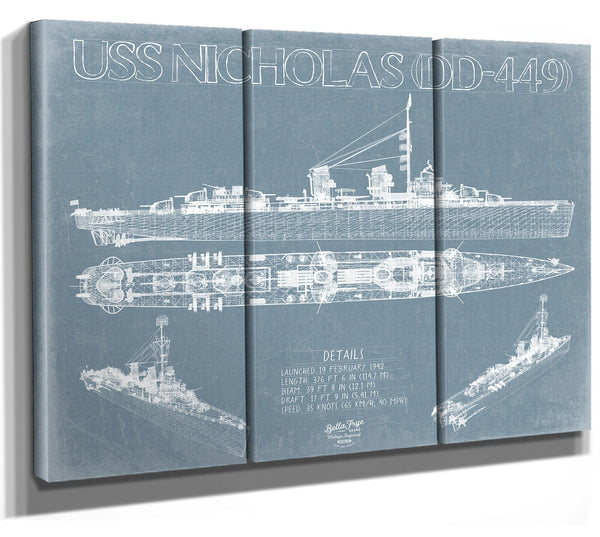 Bella Frye USS Nicholas (DD-449) Blueprint Wall Art - Original Destroyer Print