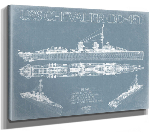 Bella Frye USS Chevalier (DD-451) Blueprint Wall Art - Original Destroyer Print