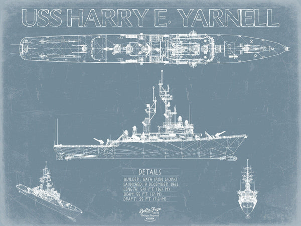 Bella Frye USS Harry E. Yarnell (CG-17) Blueprint Wall Art - Original Cruiser Print