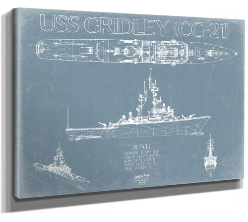 Bella Frye USS Gridley (CG-21) Blueprint Wall Art - Original Cruiser Print