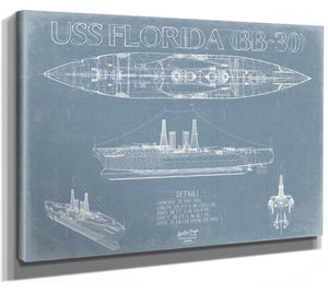 Bella Frye USS Florida (BB-30) Blueprint Wall Art - Original Battleship Print