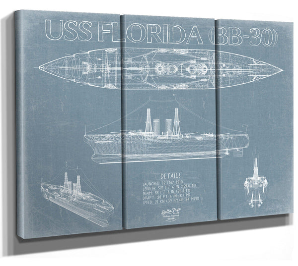 Bella Frye USS Florida (BB-30) Blueprint Wall Art - Original Battleship Print