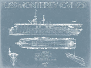 Bella Frye USS Monterey (CVL-26) Blueprint Wall Art - Original Carrier Print