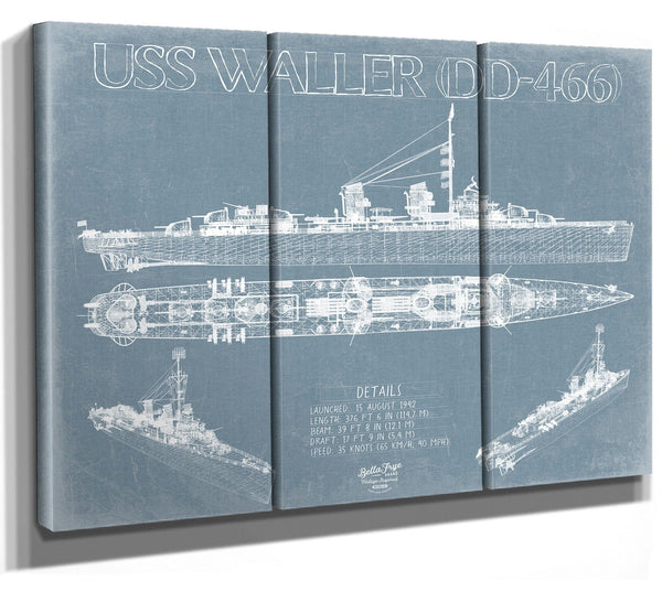 Bella Frye USS Waller (DD-466) Blueprint Wall Art - Original Destroyer Print