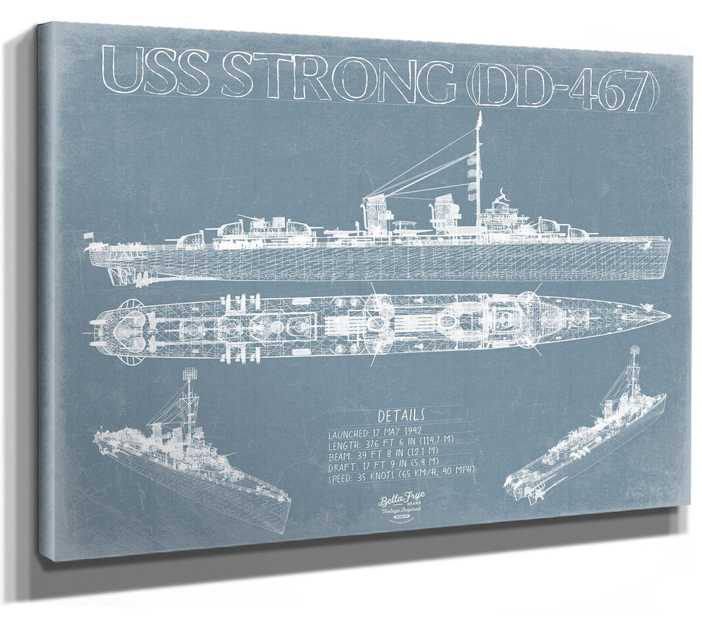 Bella Frye USS Strong (DD-467) Blueprint Wall Art - Original Destroyer Print