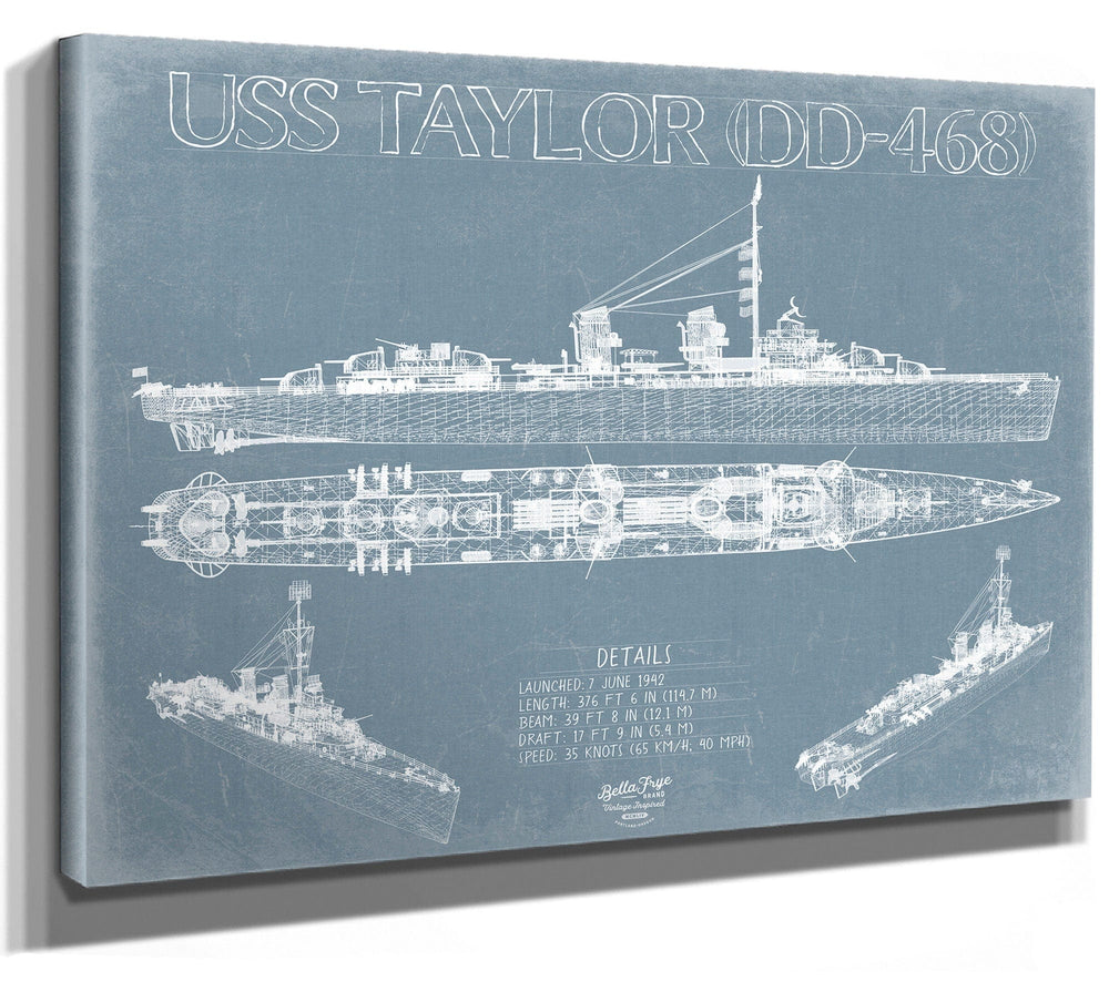 Bella Frye USS Taylor (DD-468) Blueprint Wall Art - Original Destroyer Print