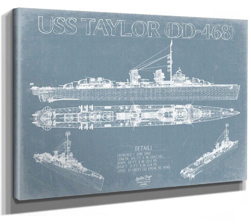 Bella Frye USS Taylor (DD-468) Blueprint Wall Art - Original Destroyer Print