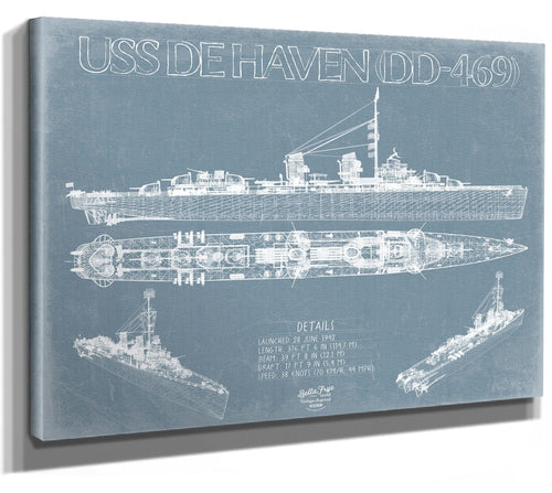 Bella Frye USS De Haven (DD-469) Blueprint Wall Art - Original Destroyer Print