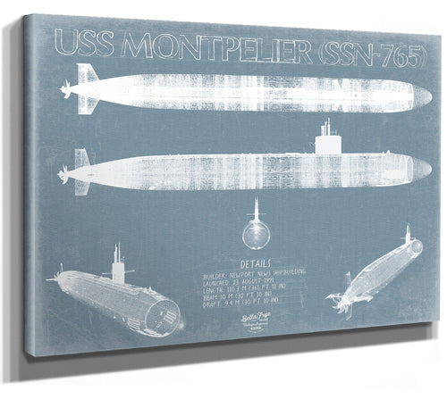 Bella Frye USS Montpelier (SSN-765) Blueprint Wall Art - Original Submarine Print