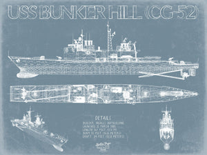 Bella Frye USS Bunker Hill (CG-52) Blueprint Wall Art - Original Cruiser Print