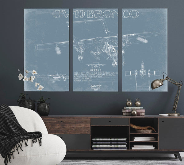 Bella Frye North American Rockwell OV-10 Bronco Aircraft Blueprint Wall Art - Original Fighter Plane Print