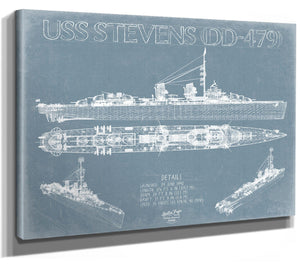 Bella Frye USS Stevens (DD-479) Blueprint Wall Art - Original Destroyer Print