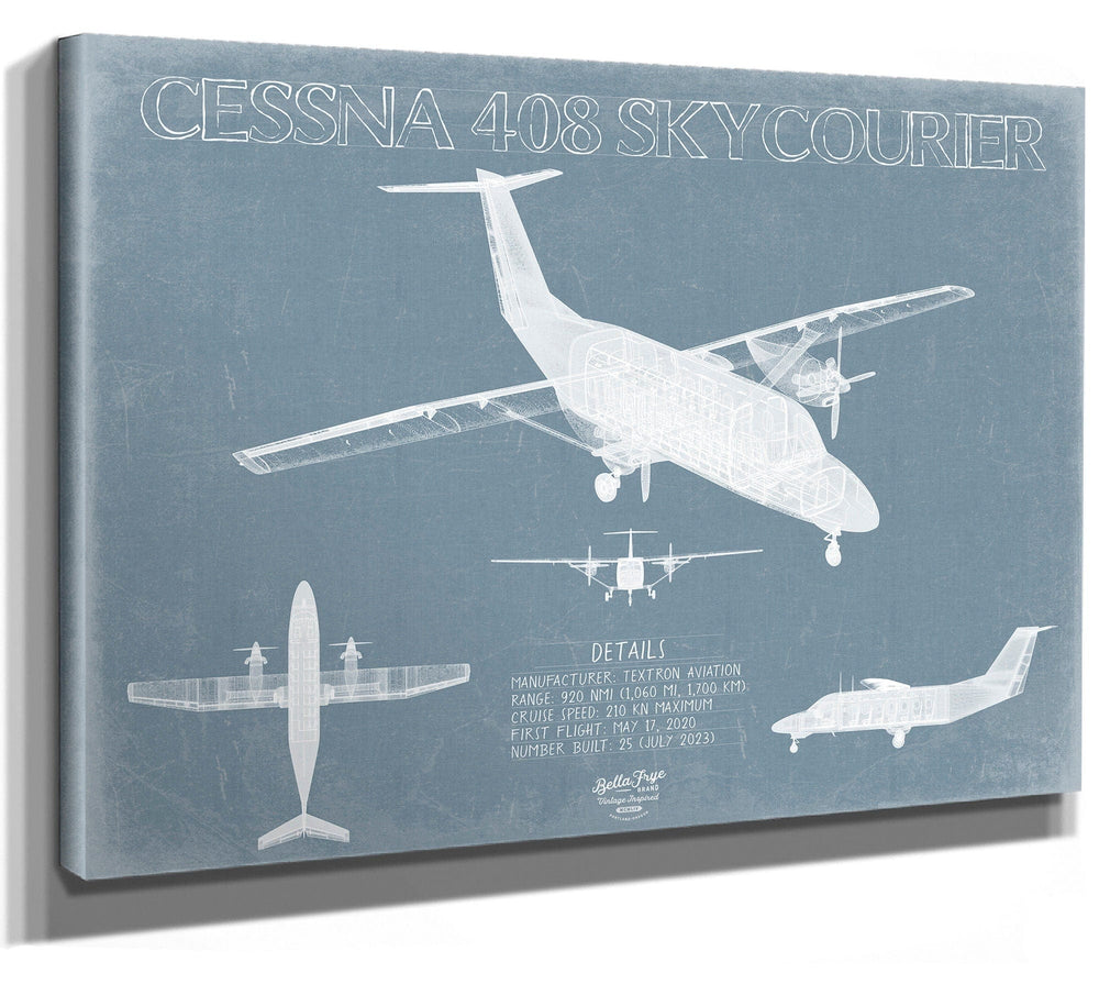 Bella Frye Cessna 408 SkyCourier Aircraft Blueprint Wall Art - Original Airplane Print