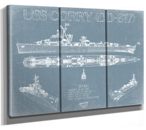 Bella Frye USS Corry (DD-817) Blueprint Wall Art - Original Destroyer Print