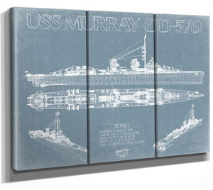 Bella Frye USS Murray (DD-576) Blueprint Wall Art - Original Destroyer Print