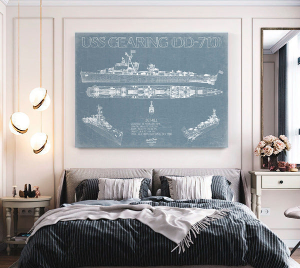 Bella Frye USS Gearing (DD-710) Blueprint Wall Art - Original Destroyer Print