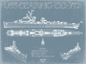 Bella Frye USS Gearing (DD-710) Blueprint Wall Art - Original Destroyer Print