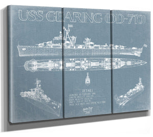 Bella Frye USS Gearing (DD-710) Blueprint Wall Art - Original Destroyer Print