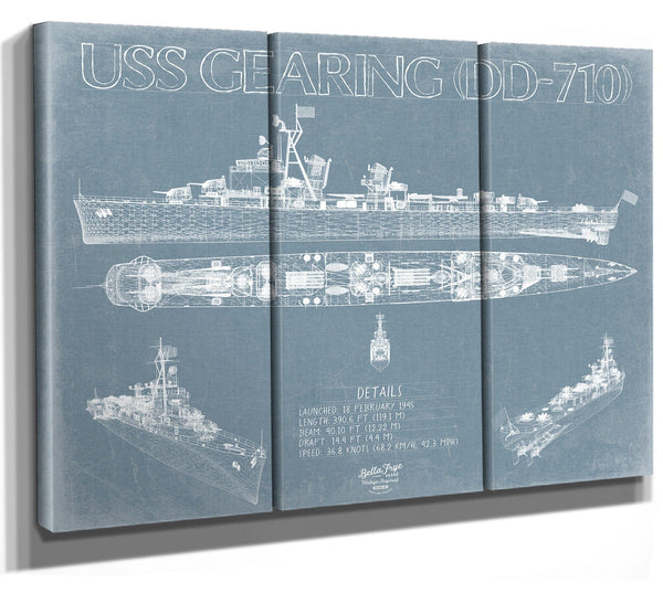 Bella Frye USS Gearing (DD-710) Blueprint Wall Art - Original Destroyer Print