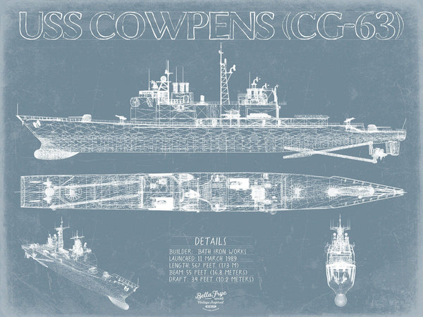 Bella Frye USS Cowpens (CG-63) Blueprint Wall Art - Original Cruiser Print