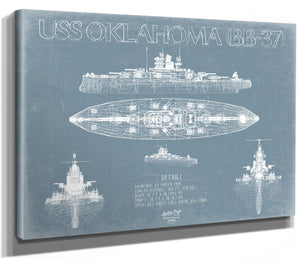 Bella Frye USS Oklahoma (BB-37) Blueprint Wall Art - Original Cruiser Print