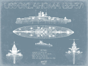 Bella Frye USS Oklahoma (BB-37) Blueprint Wall Art - Original Cruiser Print