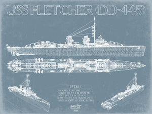 Bella Frye USS Fletcher (DD-445) Blueprint Wall Art - Original Destroyer Print