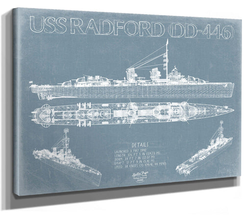 Bella Frye USS Radford (DD-446) Blueprint Wall Art - Original Destroyer Print