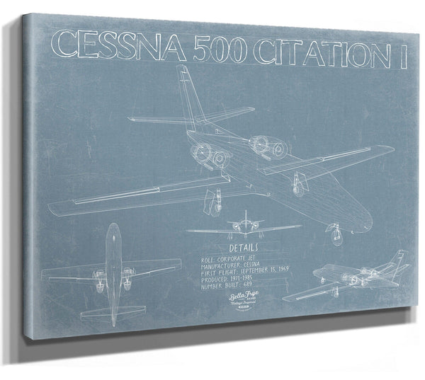 Bella Frye Cessna 500 Citation I Aircraft Blueprint Wall Art - Original Airplane Print